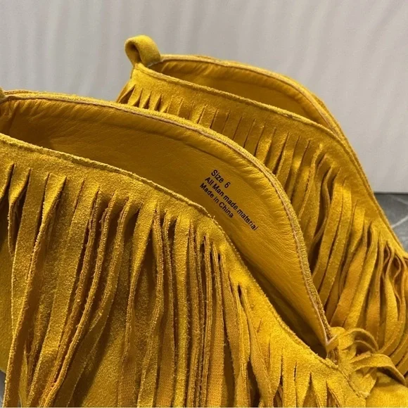 Wild G Golden Yellow Fringe Slip On Bootie Ankle Boot - Picture 6 of 11